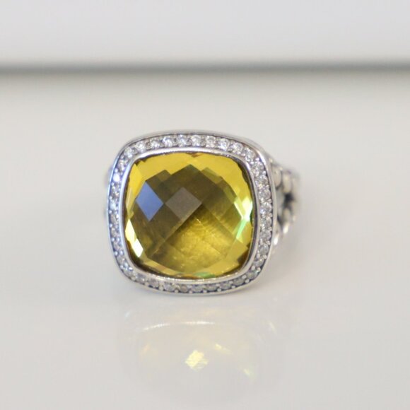 David Yurman Sterling Silver 14mm Albion Ring Lemon Citrine with Diamonds size 7 - Picture 2 of 6
